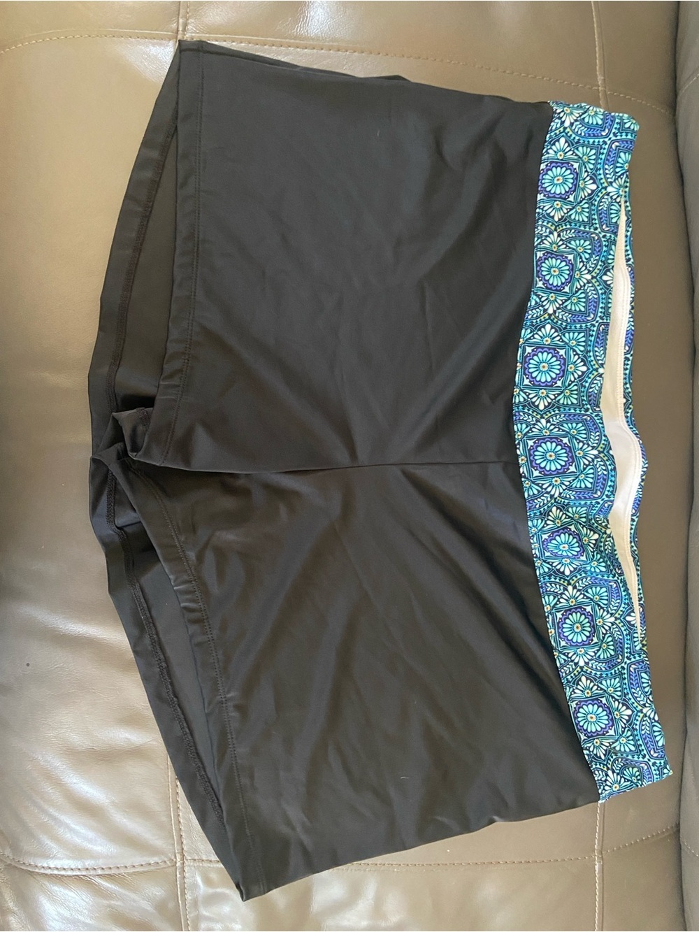 Black Swim Shorts with Blue Mosaic Waistband